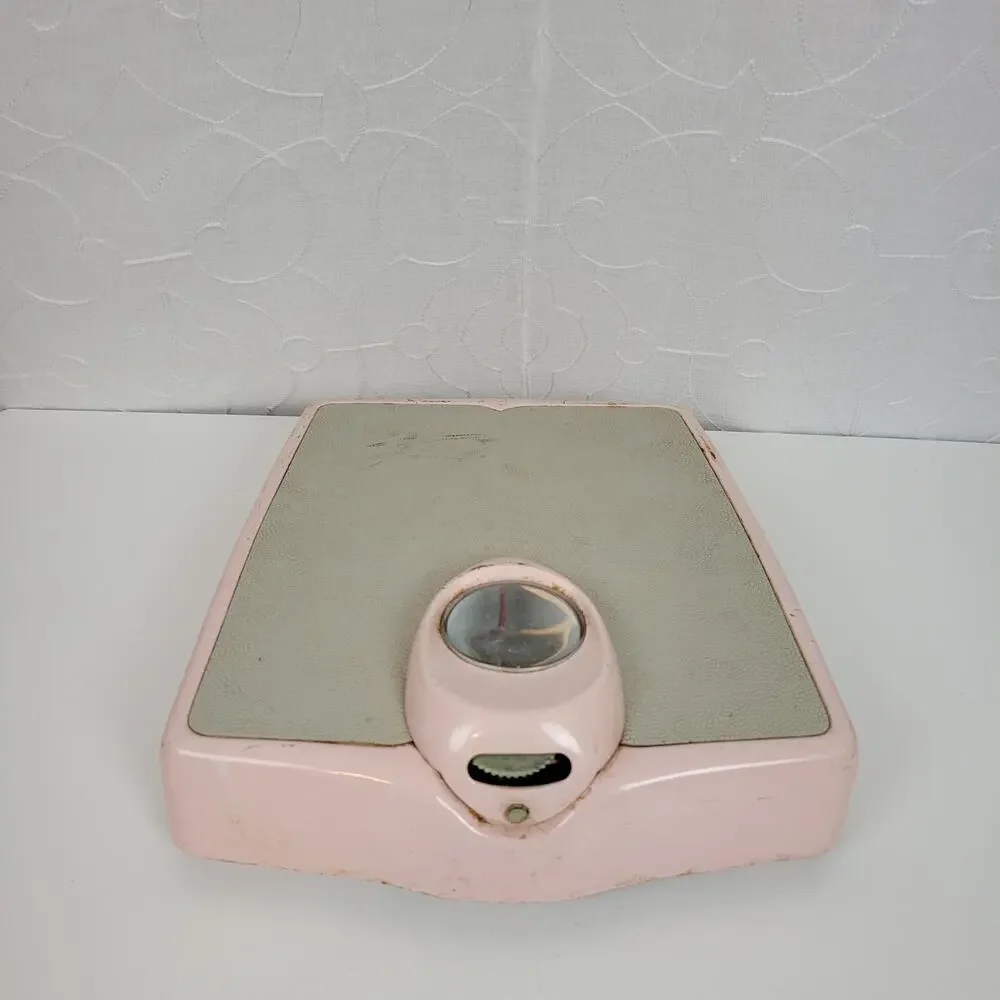 Vtg Chatham Bathroom Standing Weighing Scale Gray Pink Industrial Mid Century